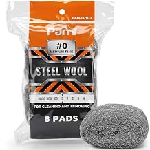 PAMI #0 Steel Wool Medium Fine Grade Scrubbers, Pack of 8, Reusable Non-Scratch Cleaning Pads for Kitchen and Bathroom