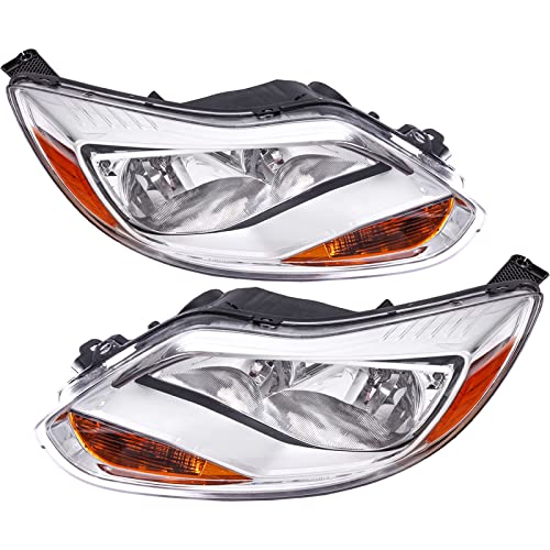 Headlights Replacement for 2012 2013 2014 Ford Focus Headlamp Assembly Left+Right, Chrome Housing/Amber Corner