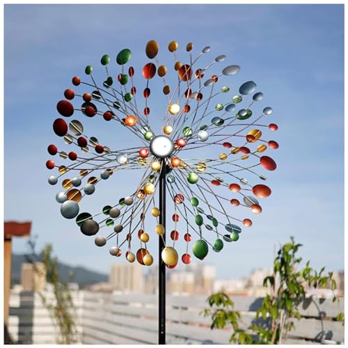 Spinner à vent solaire multicolore et grande sculpture cinétique de cour - 2