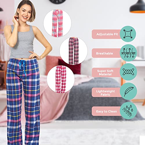 Daresay Women's Flannel Pajama Pants - Set Of Pajama Pants For Women, Soft, Comfy, Plaid Pants For Lounge & Sleep, 3-Pack. #TOP1