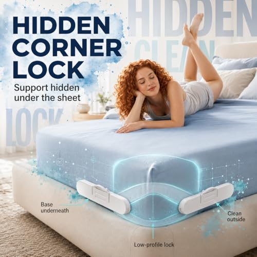 Revolmax Bed Sheet Holders for Corners, Fitted Sheet Holder with Lock Strips, Hidden Corner Sheet Lock System, Sheet Locks for Fitted Sheets, No Metal Clips, 4 Corner Bases + 8 Lock Strips by Revolmax - Image 4