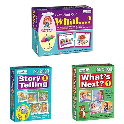 Image of Let's Find Out What Puzzle (Multi-Color, 54 Pieces) & Story Telling 2 Card Game (Multi-Color, 12 Pieces) & What's Next - 1 Card Games (32 Pieces),for Kids