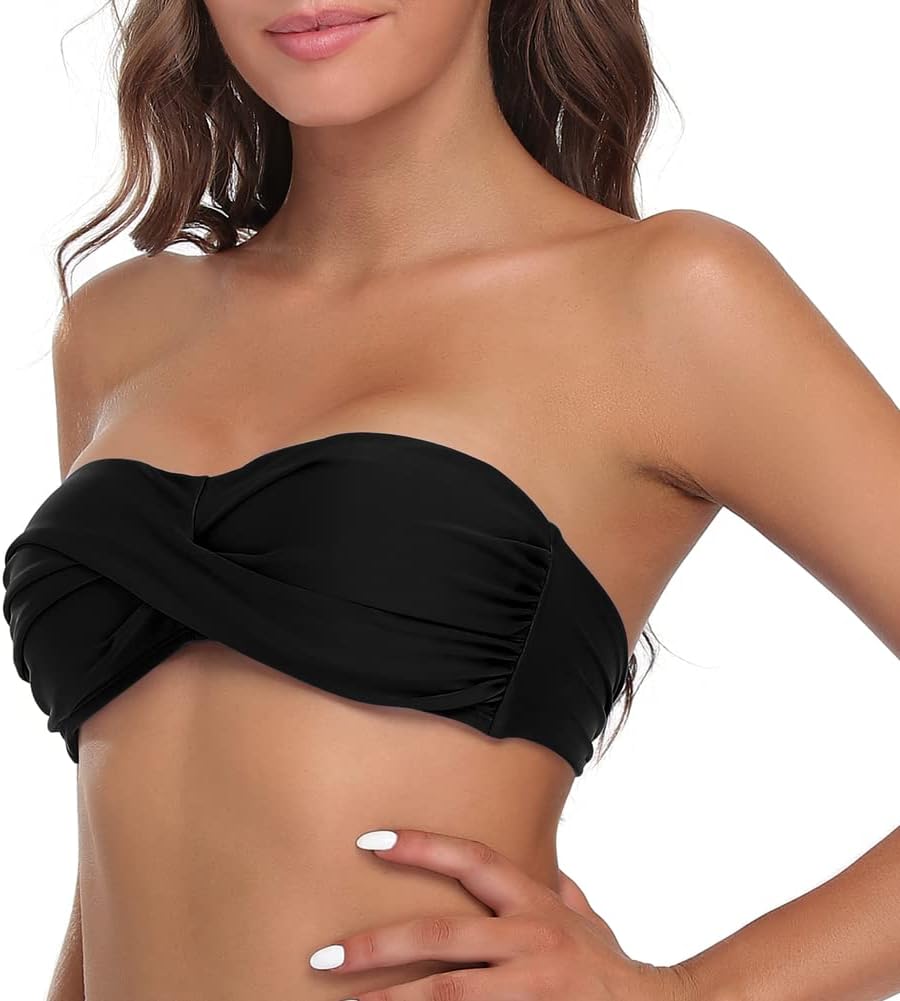 Hilor Women's Strapless Bikini Top Halter Swimsuits Twist Push Up Bathing Suits Bandeau Swim Tops