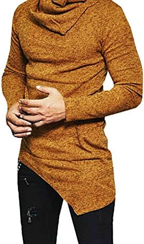 JXEWW Mens Fashion Shirt Hip Hop Asymmetric Hem Long Sleeve Turtleneck Long Sleeve Sweatshirt YellowLP XL