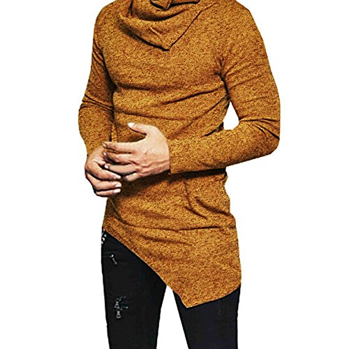 Jxeww Mens Fashion Shirt Hip Hop Asymmetric Hem Long Sleeve Turtleneck Long Sleeve Sweatshirt Yellowlp Xl #TOP22