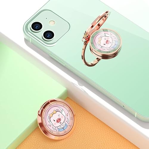 Cute Cartoon Pig Retro Clock Pattern Cell Phone Finger Ring Buckle Holder Stand Kickstand Compatible Various Smartphones Or Phone Cases (Barbie Pink) #TOP5