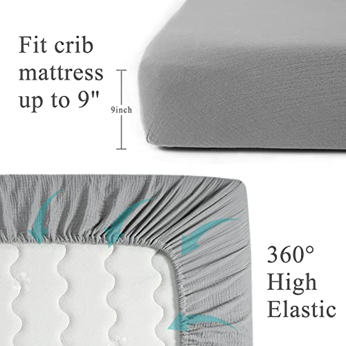 Image of Muslin Crib Sheets,100% Organic Cotton Toddler Bed Sheet Soft Breathable, Fitted 52 inchx 28 inchx 9 inchBaby Cribs Mattress for Girl & Boy, Grey