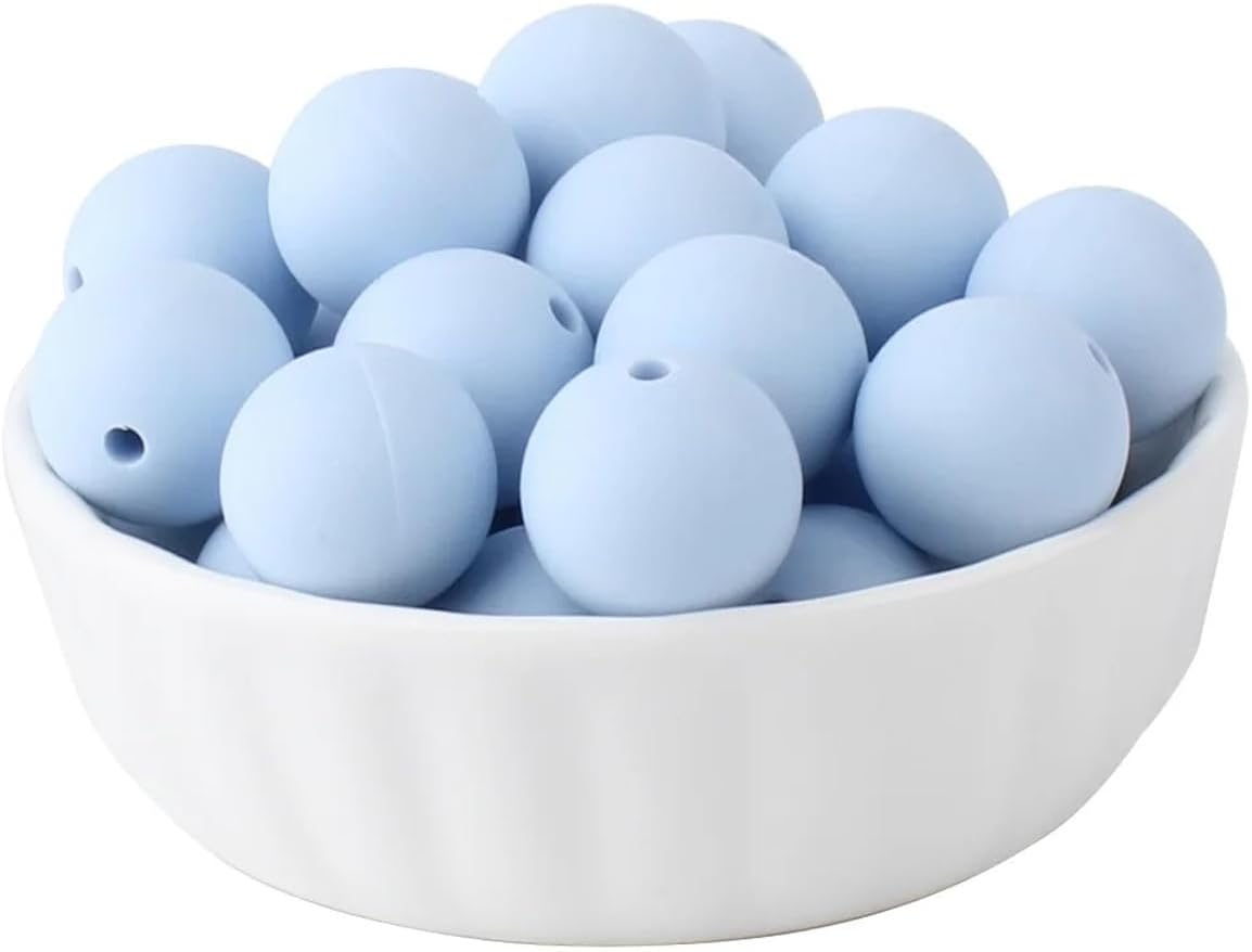 40Pcs Round Silicone Beads for DIY Craft Accessory, Pen Decor Beads, Loose Beads for Necklace Bracelet Making - 15mm Powder Blue