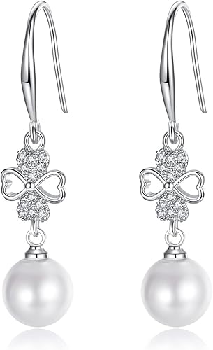 925 Sterling Silver Pearl Earrings for Women Dangle Pearl Drop Earrings Huggie Gifts for Girls Mother Her