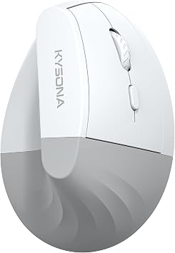 KYSONA EM18 Wireless Ergonomic Vertical Mouse, Ergo Design, Bluetooth Cordless Mouse for Medium/Large Hands, Silent Click, 5-Level Adjustable DPI, Carpal Tunnel Mice for Computer/PC/Mac/Laptop, White