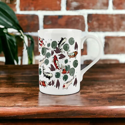 Purely Home Koi Fish Pond Mug - Bone China White Cup Coffee/Tea Present Gift - Image 3