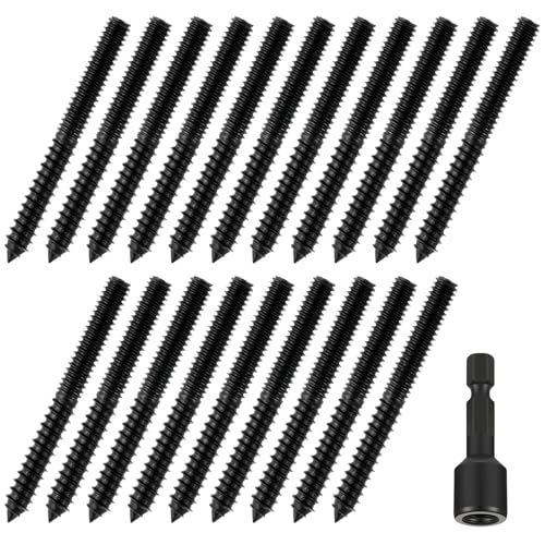 Image of Hicarer 20 Pack 5 /16-18 x 3 Inch Hanger Bolts Double Headed Bolts with Driver Self Tapping Screw Threaded Rod Screws for Furniture Double Headed for Wood Furniture Joint (Black)