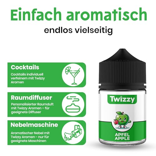 Twizzy Apfel Lebensmittelaroma - 60ml - Intensives Aroma – Ideal zum Backen, in Lebensmitteln & Getränken, auch für Vernebler, Nebelmaschinen, uvm.