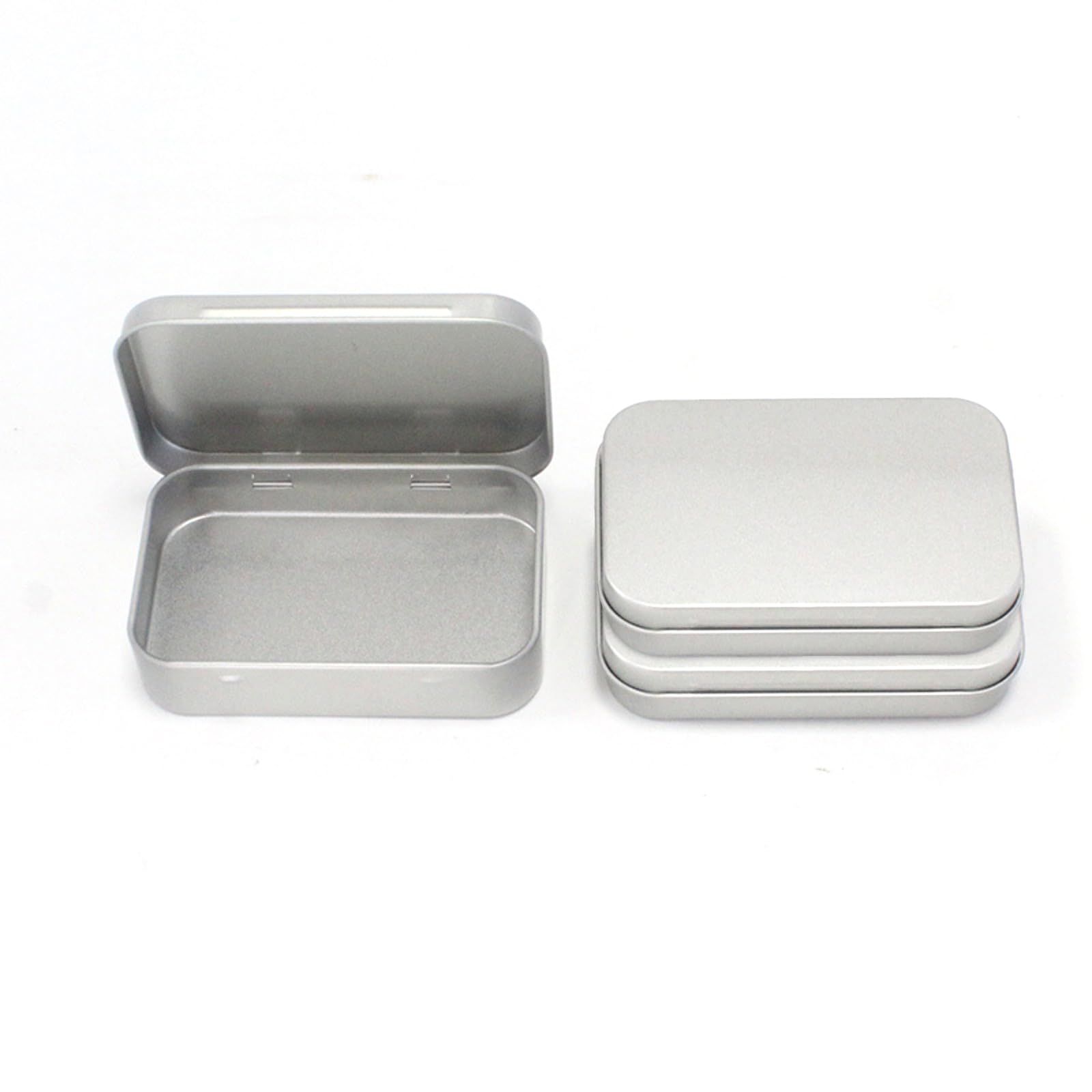 Doetyd Silver 3 Pack Rectangular Metal Hinged Containers, Multipurpose Tobacco Tin Box For Diy, Reusable Tin Case, Portable Small Tins With Lids For Gift Cards, Crafts, Home (Silver)