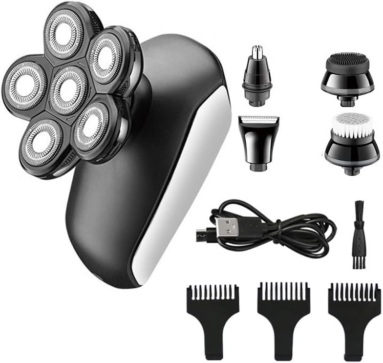 Head Shavers for Bald Men, 6-blade washable electric grooming shaver hair beard trimmer bald head shaving machine LCD display electric razor set (Color : With box)