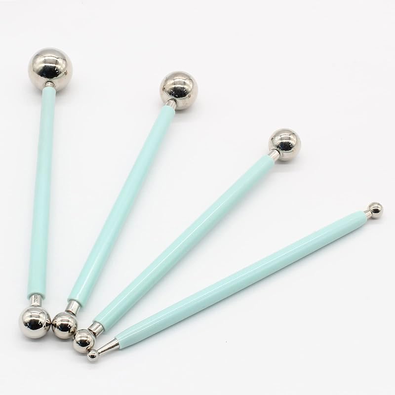 4 piezas de herramienta de decoración de pasteles DIY verde, herramienta de fondant de bola de metal | Acero inoxidable, para flor de azúcar, herramienta de bricolaje modelo bola