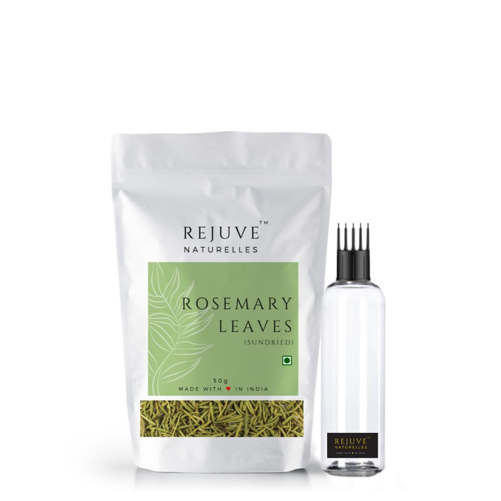 Rejuve Naturelles Sun Dried Rosemary Leaves - 50 Gm with Applicator | Rosemary for Food and Herbal Tea (Rosemary 50 g Leaves + Applicator)