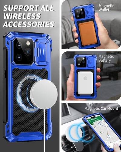 Coque iPhone 15 Pro Max charnière antichoc verre trempé bleu - 6