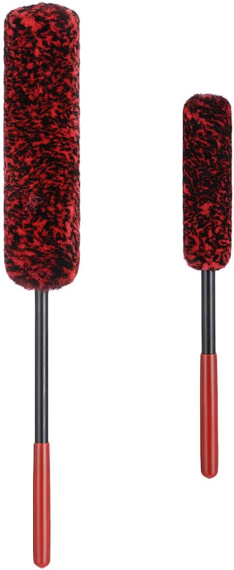 SHINEOFI 2pcs Car Rim Cleaning Brush Set with Long Handle Bendable Wheel Brush for Tire and Hub Detailing Red for Auto Wheel Care