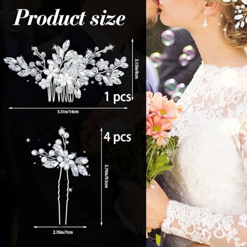 Set de 5 accesorios de cabello nupcial con cristales y perlas miniatura 2