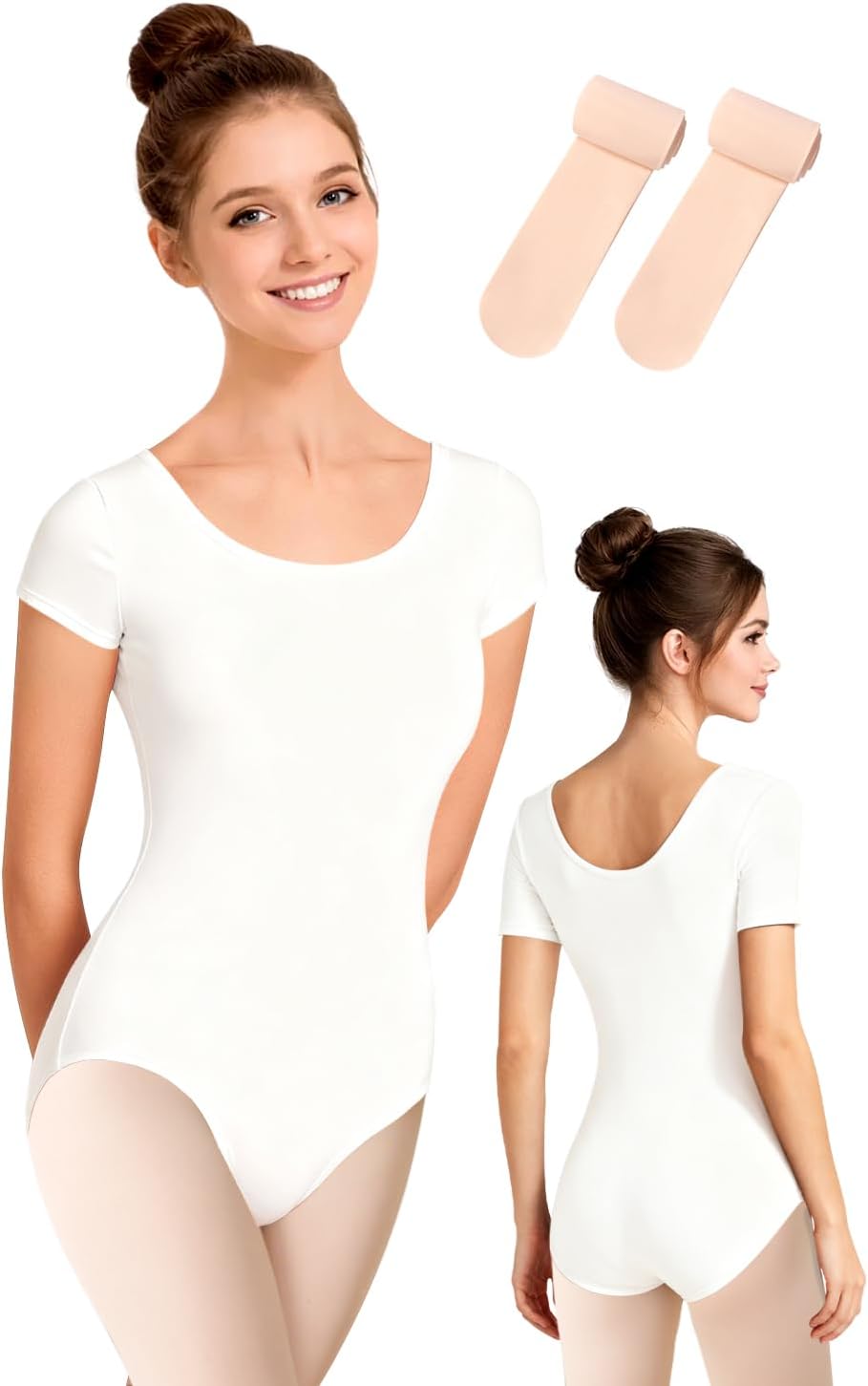MOLLDAN Women Ballet Leotard Short Sleeve Dance Leotard with Tights,Full Front Lining