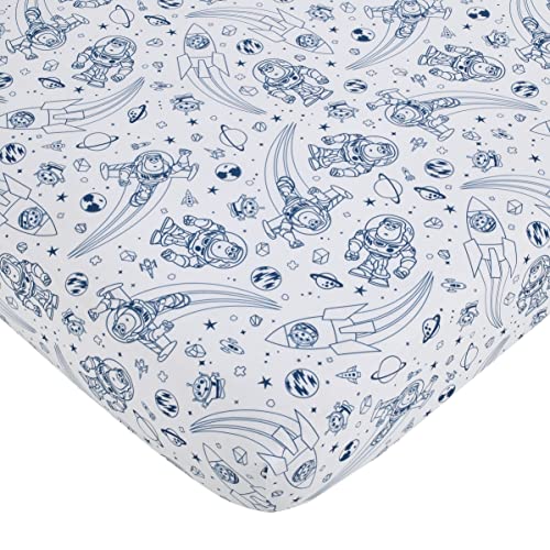Image of Disney Toy Story Outta This World Blue and White Fitted Crib Sheet