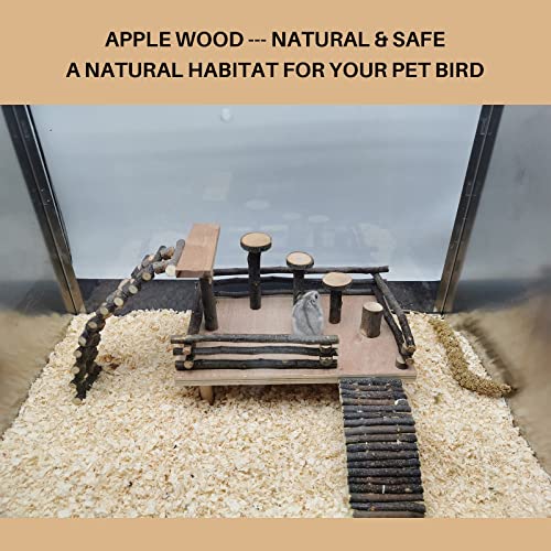 Image of Hamster Climbing Toys - Wooden Activity Set with Large Bridge, Apple Wood Chewing Toys for Small Pets