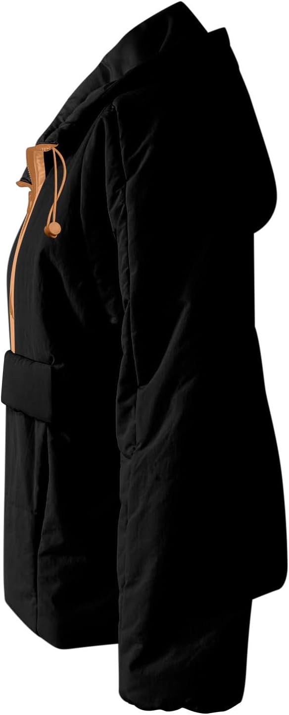 Half Zip Hooded Coat for Women Oversized Coat with Drawstring Puffer Long Sleeve Quilted Lightweight Jackets