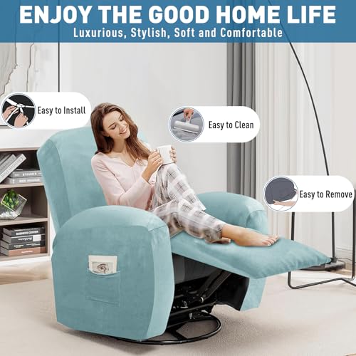 Image of ZNSAYOTX 2026 Velvet Oversized Recliner Cover 3-Piece, Luxury Plush Recliner Chair Covers with Elastic Band & Ties Stay in Place, Stretch Reclining Slipcover for Lazy Boy Soft Washable (Stone Blue)