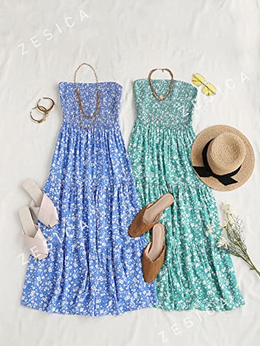 Image of ZESICA Women's Summer Boho Strapless Maxi Dress 2026 Casual Off Shoulder Smocked Flowy A Line Beach Holiday Long Dresses