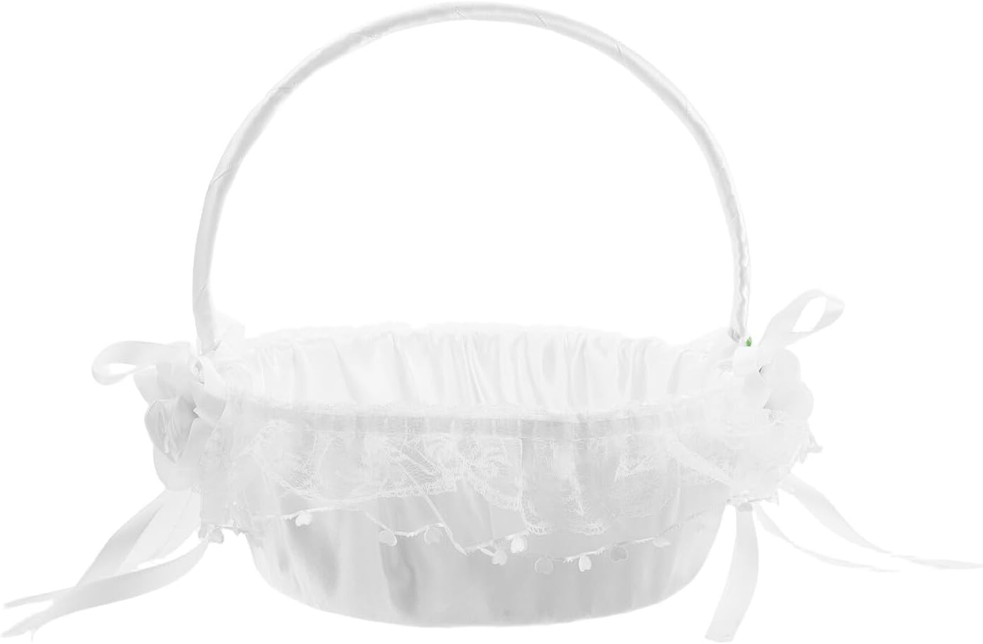 Wedding Flower Girl Basket with Handle White Lace Satin Petal Storage Basket for Wedding Ceremony Party Supplies