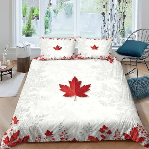 Parure de lit feuille d'érable rouge 140x200 en microfibre 3D