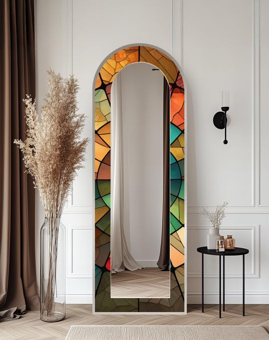 23,5’’W x 67’’H Warm Toned Design – Stained Floor Mirror Arched Full Lenght Mirror - Arch Full Body Stained Floor Mirror with Black Frame with Silver Frame