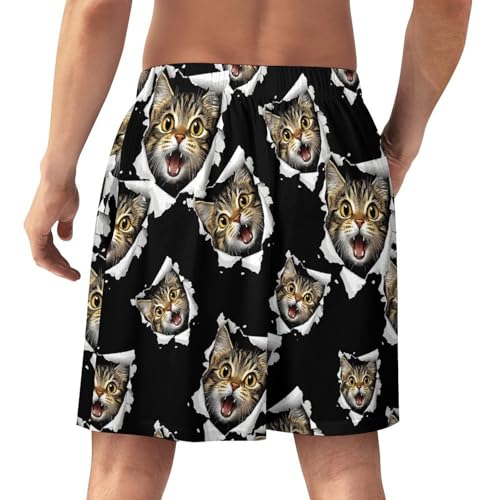Cat Torn Paper Men's Pajama Bottoms Lounge Pj Shorts Stretch Sleep Shorts for Home Vacation Beach3