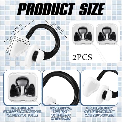 Soulchen 2 Set Nose Plugs Ear Clip for Swimming for Adults Silicone Waterproof Swim Nose Clip Earplugs with String for Adult Beginner Swimming Training Supplies