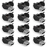 SPORTIC Whistle，12 Pack Durable Plastic Whistles with Lanyards – Loud Crisp Sound for Coaches, Referees, Training, Emergencies, and Outdoor Activities (Black)