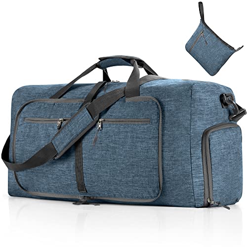 Vomgomfom Leichte Faltbare Reisetasche Groß 65L Sporttasche Damen Herren mit Schuhfach, Travel Duffle Bag Sport Tasche für Reisen Gym Urlaub Übernachtung (Blau)