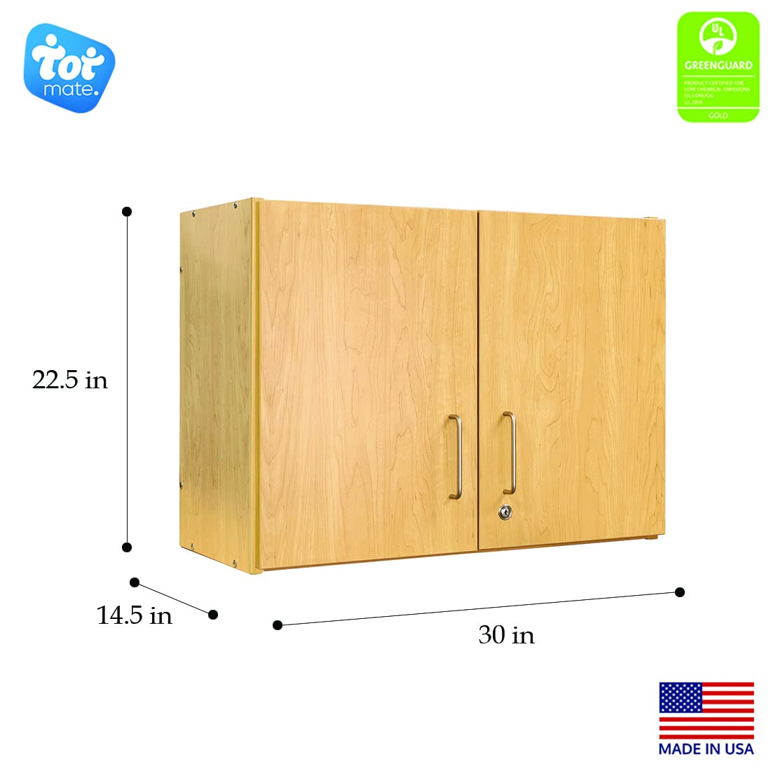 Tot Mate Wall Mounted Storage Lock Cabinet - 30in Wide | Ready-to-Assemble, Maple/Maple