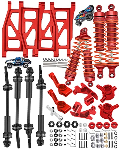 hopsupRC Upgrades Part for 1/10 Rustler Slash Stampede Hoss 4x4 VXL,Aluminum Big Bore RC Shock- Drive Shaft CVD with Hex&Suspension Arm&Caster Block,Steering Blocks,Rear Stub Axle Carriers,Red