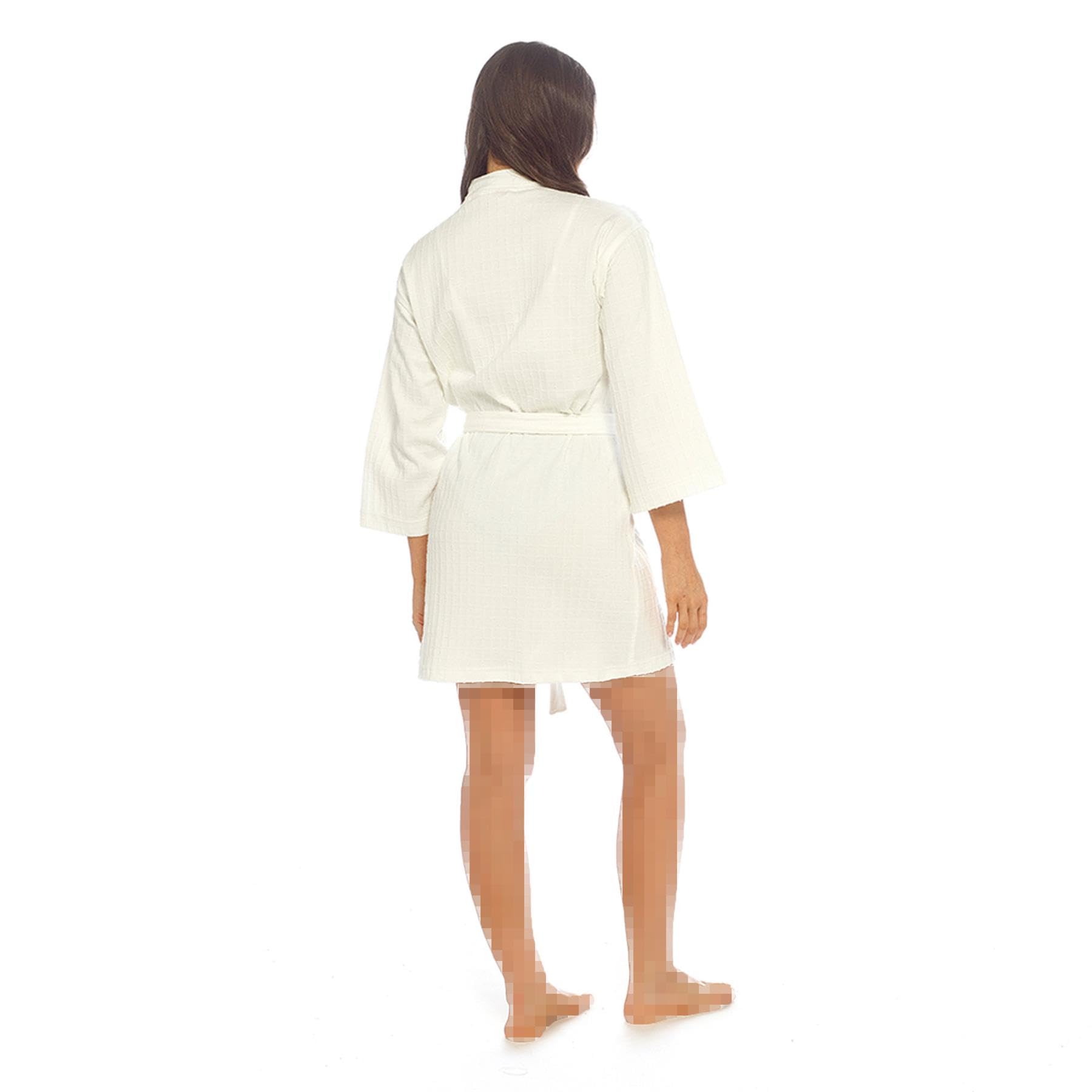 A2Z Accappatoio da donna in 100% cotone, a nido d'ape, leggero, con maniche a 3/4, cintura e tasca, morbido kimono, per casa, hotel, pigiameria da donna, taglie dalla 40 alla 54