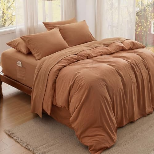 Image of Bedsure California King Sheet Sets, 6 Piece, Prewashed Ultra-Soft, 18-inch | Extra Deep Pocket, Breathable, Secure Fit, Hotel Luxury Bedding, Dual Side Pockets, Fade Resistant, For Air Mattress