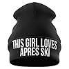 Purple Print House Skiing Gifts - This Girl Loves Apres Ski - Beanie Hat Skiing Accessories Winter Hat Ski Hat - Mens Gifts (Bright Pink) #2