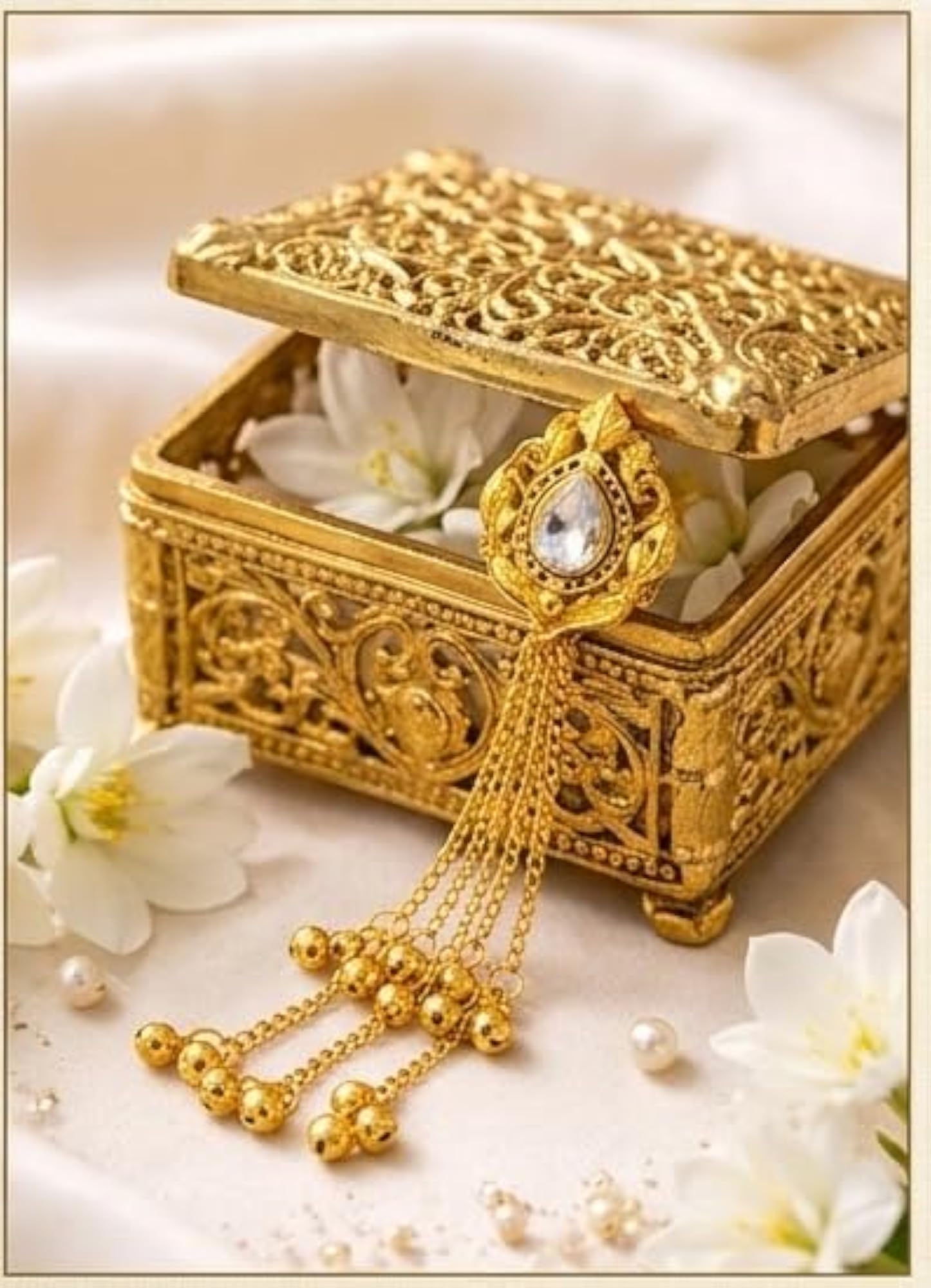 Gold-Toned Jhumka Tassel Earrings with Kundan Top, Ethnic Style