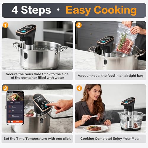 Image of 1300W Sous Vide Cooker, WIFI Sous Vide Machines for Beginner & Profession | IPX7 Waterproof, 6 One-Touch Presets, Precision Immersion Circulator, Quiet & Fast Heating, APP Recipes Timer