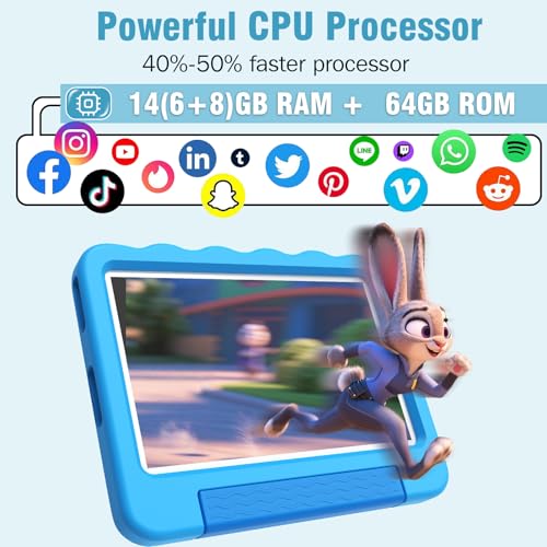 Image of Kids Tablet 10'' Android 15 Tablet for Kids 14(6+8)GB 64GB Octa-Core CPU, Toddler Tablets with Lots of Offline Content Parental Control, Tablets for Toddlers with Case Youtube WiFi 6 2MP 5MP Camera