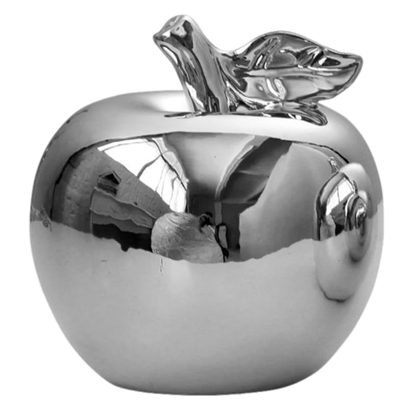 ULDIGI Ceramic Fruit Ornament Figurine 10.5cm Silver Porcelain Fruit Statue Paperweight Modern Sculpture Realistic Food Model Small Desktop Decor Photography Prop for Home Office
