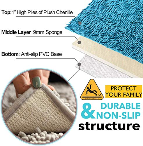 Image of Bathroom Rugs Bath Mats for Batroom Chenillen Bath Rug Set 3 Piece Non-Slip Bath Mats, Absorbent Shaggy Rugs, Machine Wash, Perfect Plush Bathroom Mats, Bathroom Carpets Set Teal Blue