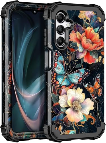 Miqala for Galaxy A16 5G Case,Glow in The Dark Three Layer Heavy Duty Shockproof Full Protection Hard Plastic Bumper+Soft Silicone Protective Case for Samsung Galaxy A16 5G 6.7 inch,Gold Flower