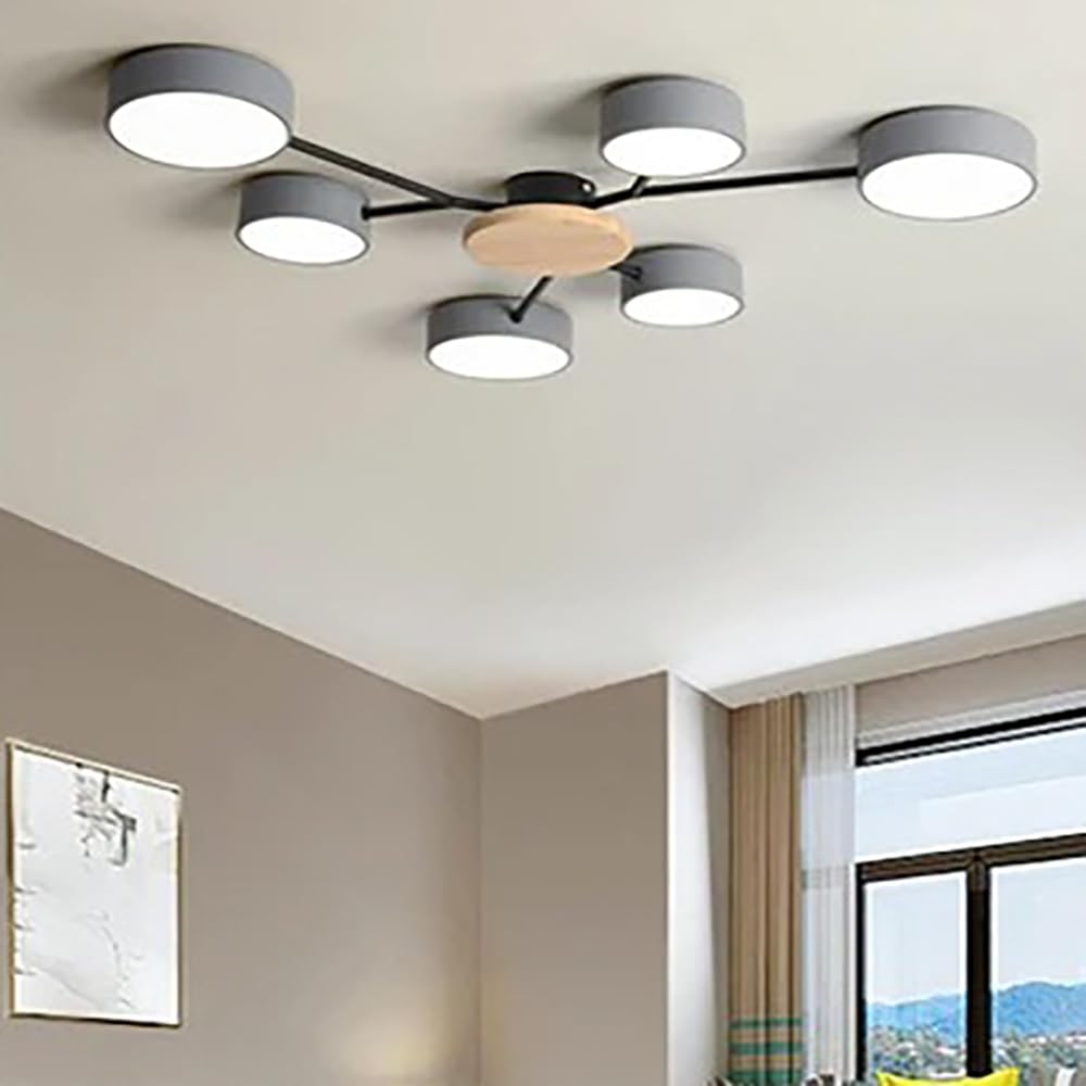 Applique murale LED 6 lumières en bois gris pour chambre