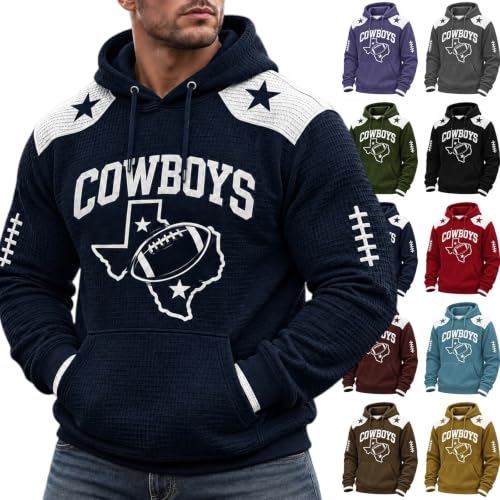 Mens Game Day Hoodie Cow Boys Retro Football Loose Long Sleeve Sweatshirts - image 1